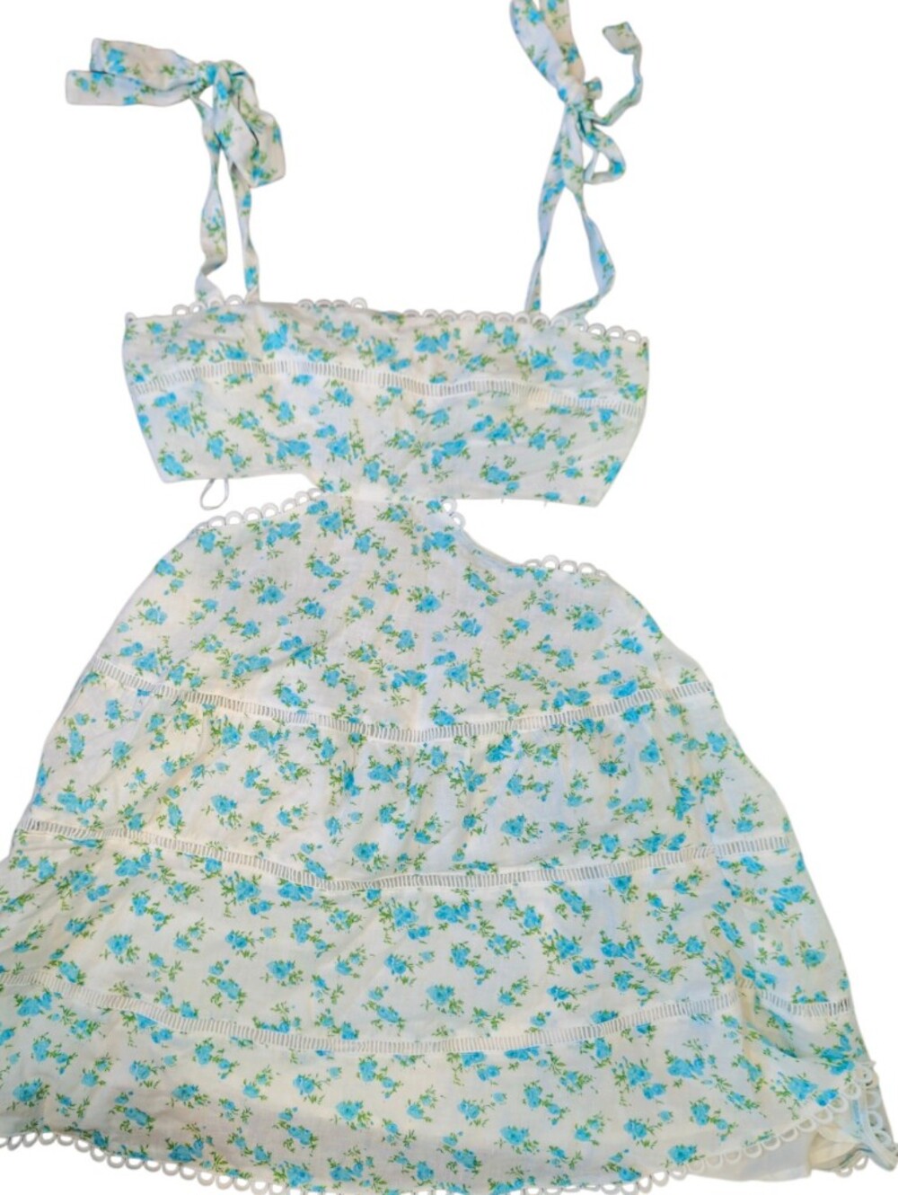 Hello Molly Summertime Fling Blue Floral Cutout Mini Dress M - Picture 9 of 9